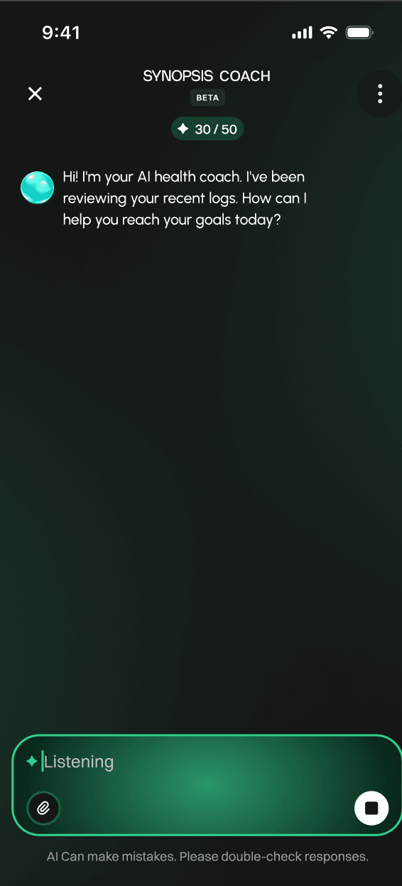 Synopsis AI coach chat screen