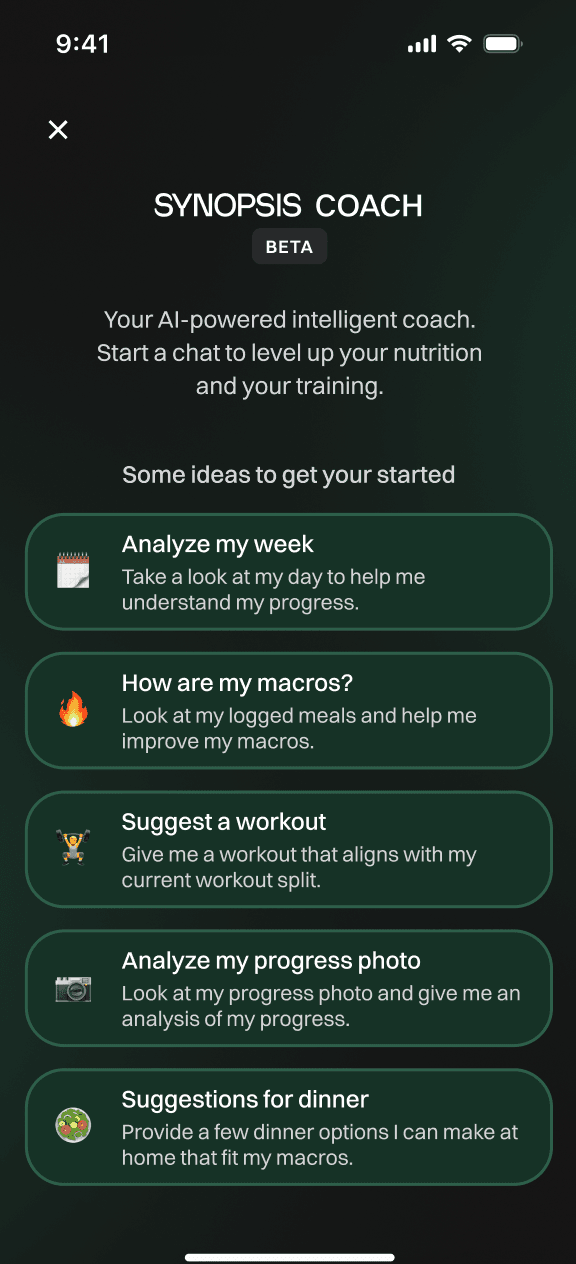 Synopsis AI coach overview screen